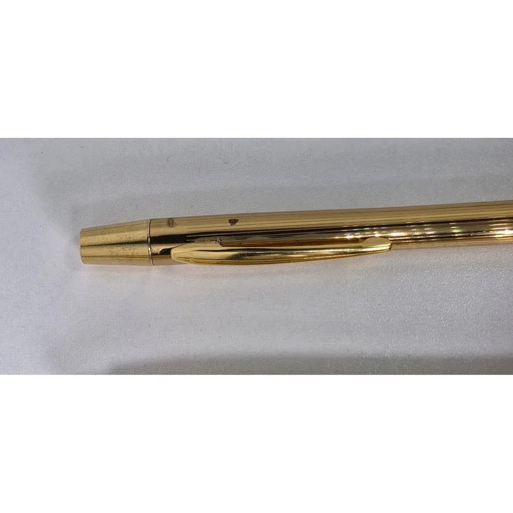 Vintage Gold Tone Pinstripe Pen and Mechanical Pencil Set USA Made with Box